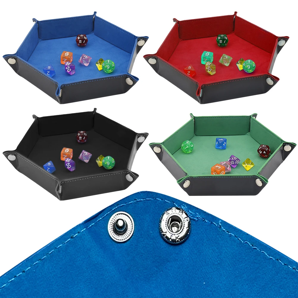 Rolling Folding Hexagon Tray PU Leather Dice Game Storage Tray Double Sided Storage Mat for Table Games