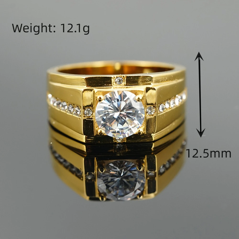 Luxury Gold Silver Color Classic Wedding Ring Men Women Stainless steel Inlaid Round Cubic Zircon Finger Rings Fashion Jewelry