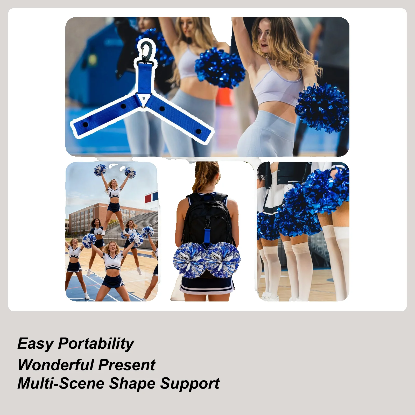 Cheerleading Pom Holder 3 Pieces Organizer Straps Pom Backpack Hanger With Button For Cheerleading Competition Game Team Event