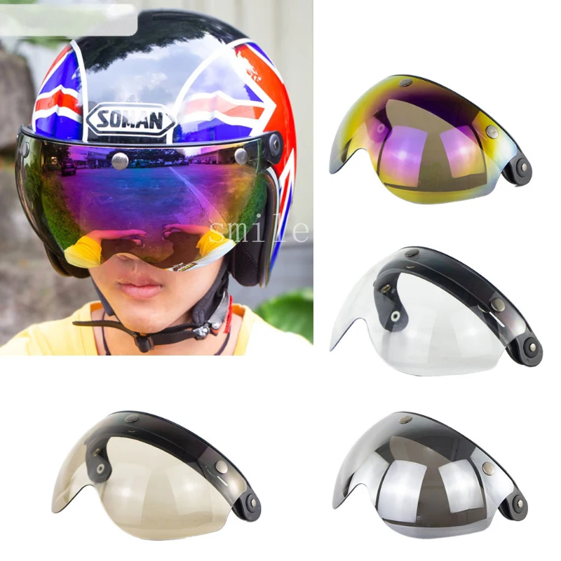 W Glasses 3 Snap 3/4 Open Face Helmet Shield with FLIP UP Hinge for TORC T50 Vintage Motorcycle Helmets