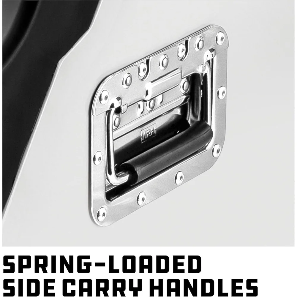 صندوق أدوات أمامي مائل 26 محمول مع حاملات سلالم متدرجة، فولاذ قياس 16، أجهزة من الكروم، مقاومة للطقس