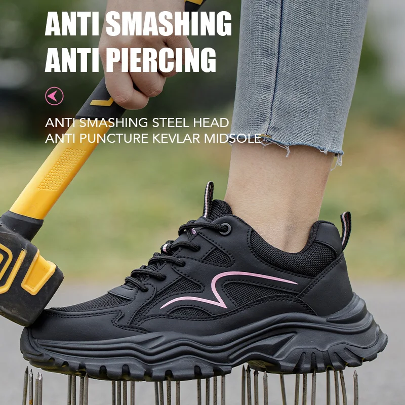 Zapatos de seguridad cómodos para mujer, zapatillas de trabajo antipinchazos y antigolpes, zapatos de trabajo ajustables y antideslizantes, botas con punta de acero