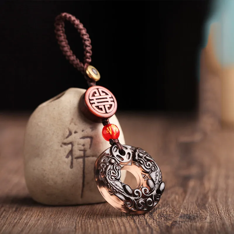 Creative Car Keychain Small Pendant Bag Charm Icy Natural Obsidian Pixiu Peace Buckle Gifts