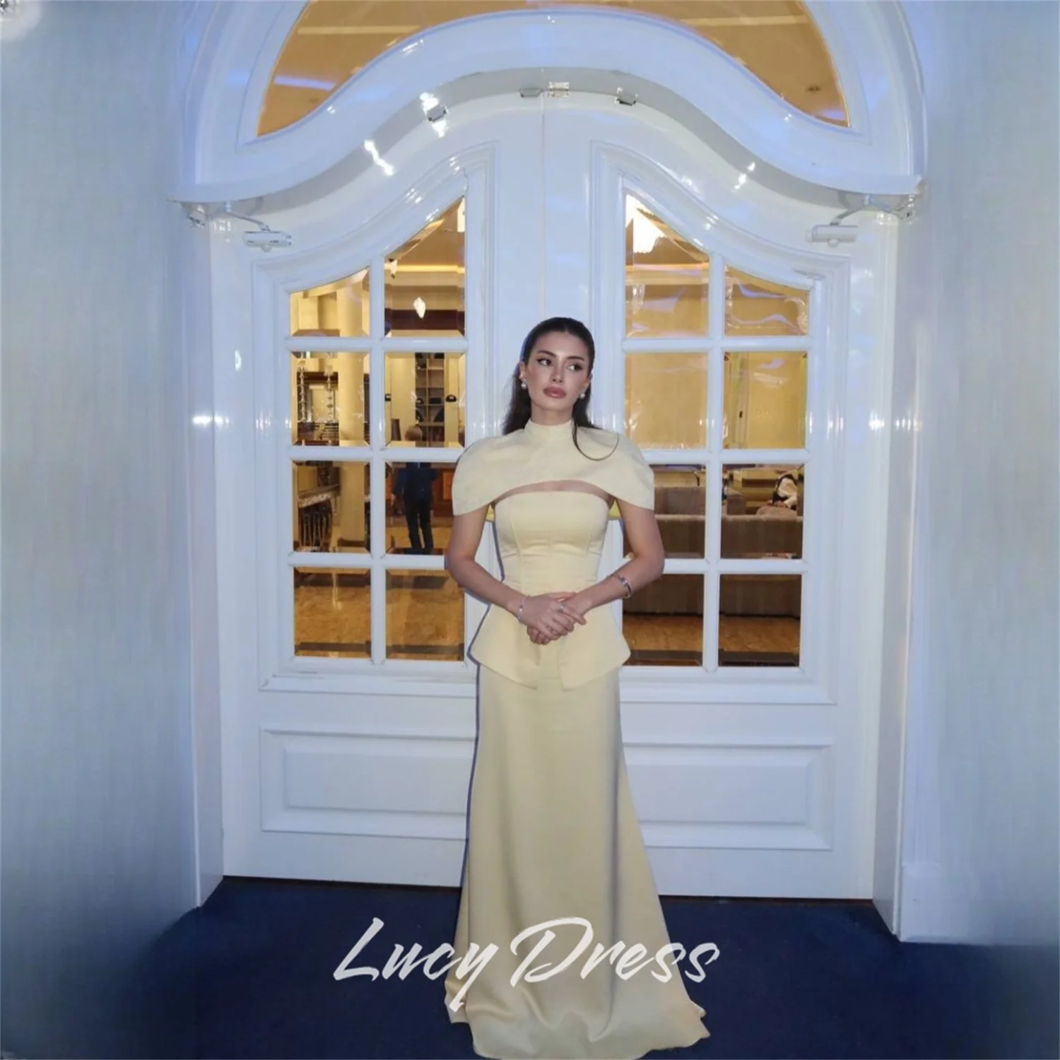 

Вечернее платье Lucy Satin High Champagne Trumpet/Mermaid 2026, короткое, в пол, для выпускного вечера, элегантное, нарядное, на заказ