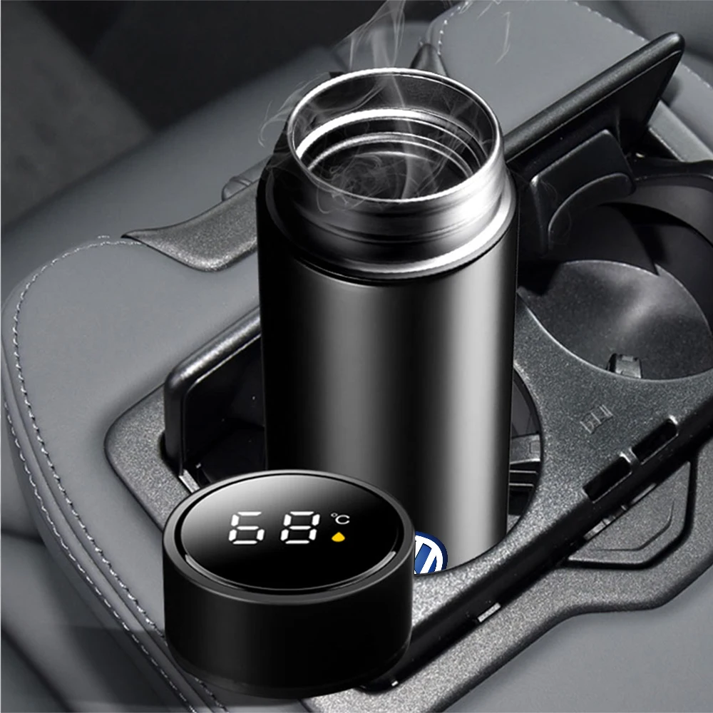 1pcs Car Smart Thermos Mug Insulation Cup Led Digital Temperature Display for Volkswagen VW Golf 6 7 Jetta Polo Bora MK7 Beetle