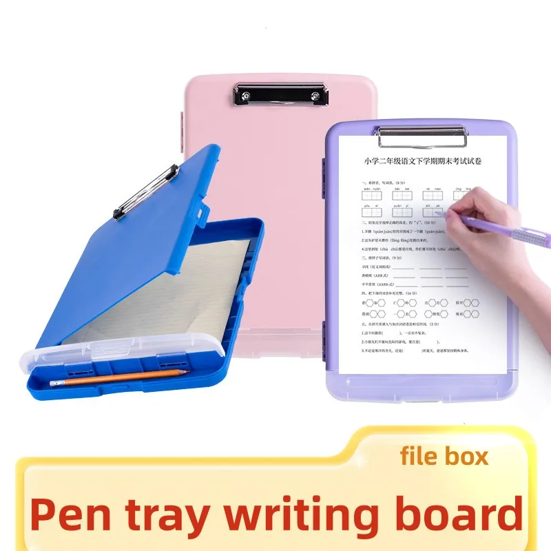 File box a4 with pen slot student writing board paper file storage file box plastic information writing board clip stationery