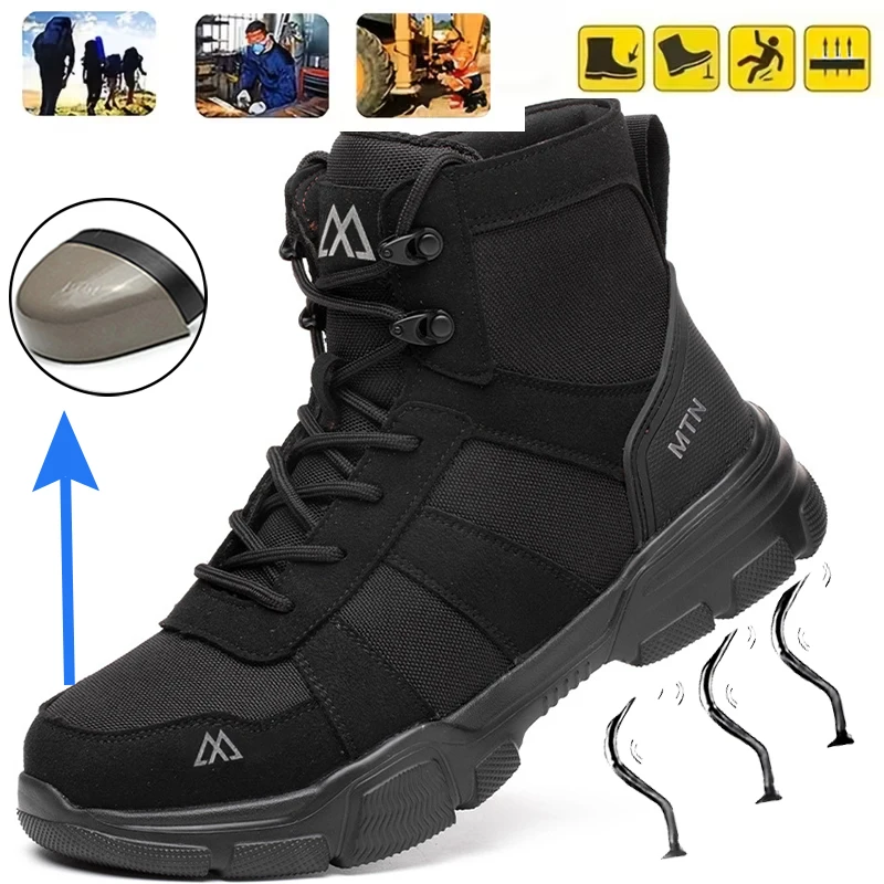 Steel Toe Work Shoes Indestructible Safety Shoes Men Anti Smash Puncture-Proof Mining Boots Male Fashion High-Top Boots Sneakers