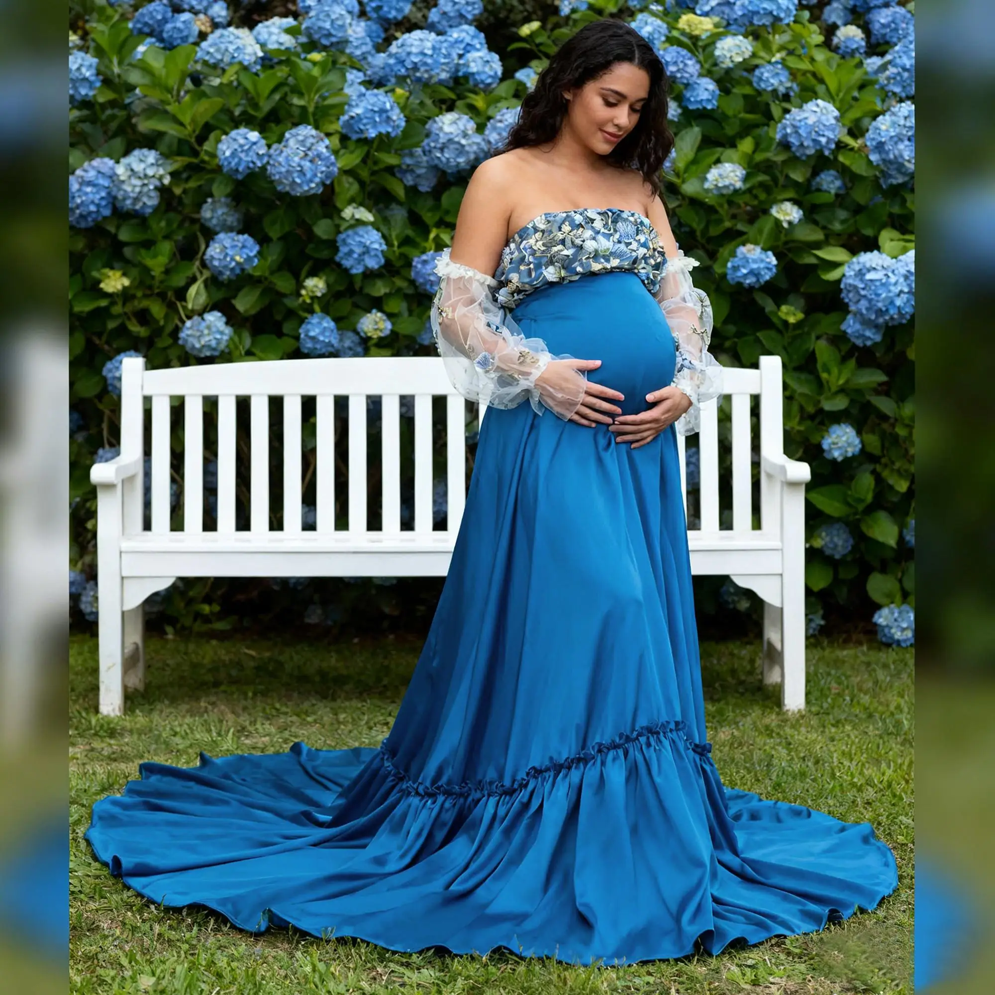 

Don & Judy, одежда с цветочной вышивкой для беременных, женское платье для детского душа, комплект из двух предметов, платье для фотосъемки