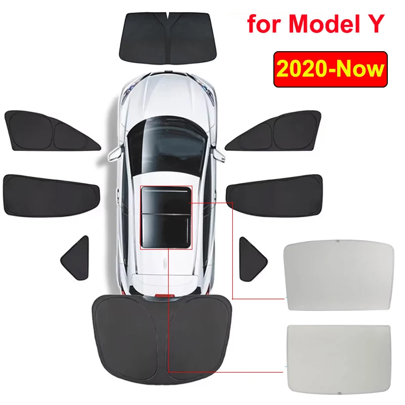 Auto-Sonnenschutz für Tesla Model Y Juniper 2020-2026, Sichtschutz für Front- und Seitenfenster, Glasdach-Sonnenschutz, UV-Schutz, Camping-Zubehör