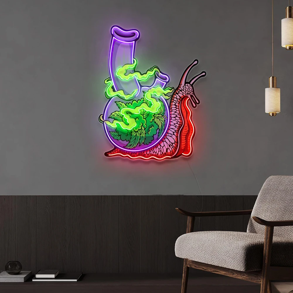 Colorful Snail Walking with A Smoker LED Neon Artwork Acrylic Sign for Smoke Store Wall Decoration Night Lights Business Neon