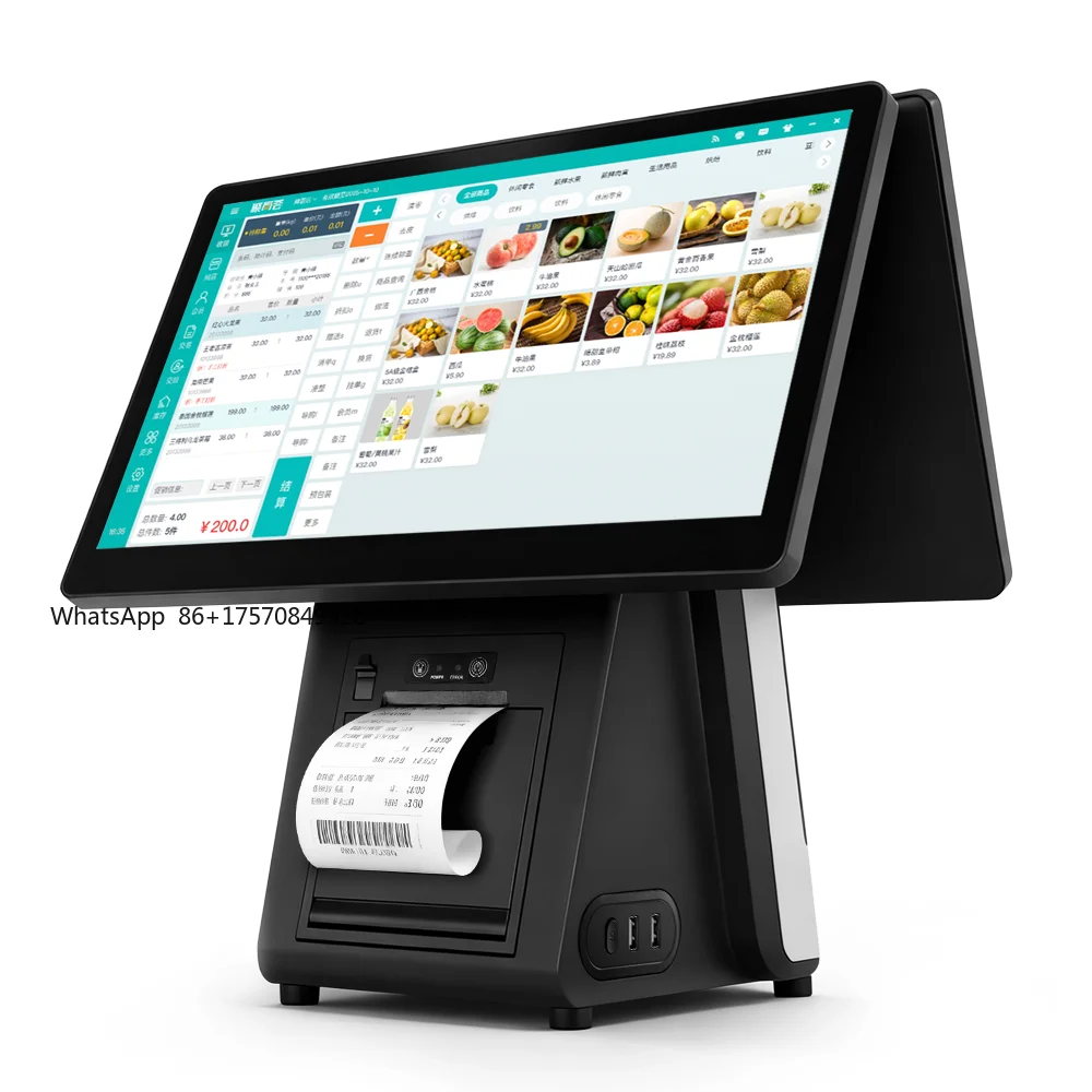 15.6 Inch Full Touch Screen Black POS Machine All-In-One Points of Sale System Cash Register Pos Systems for Retail Salon Shop