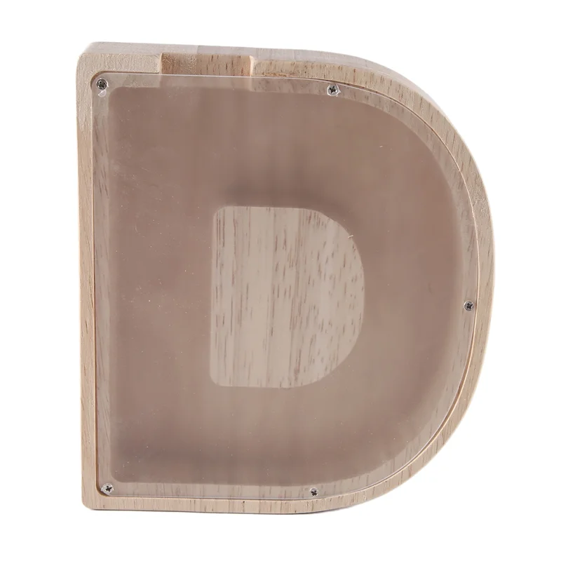 ABMF-1 pezzo di salvadanaio con lettere in legno, barattolo di risparmio con alfabeto inglese, barattolo di risparmio per monete in vetro trasparente D