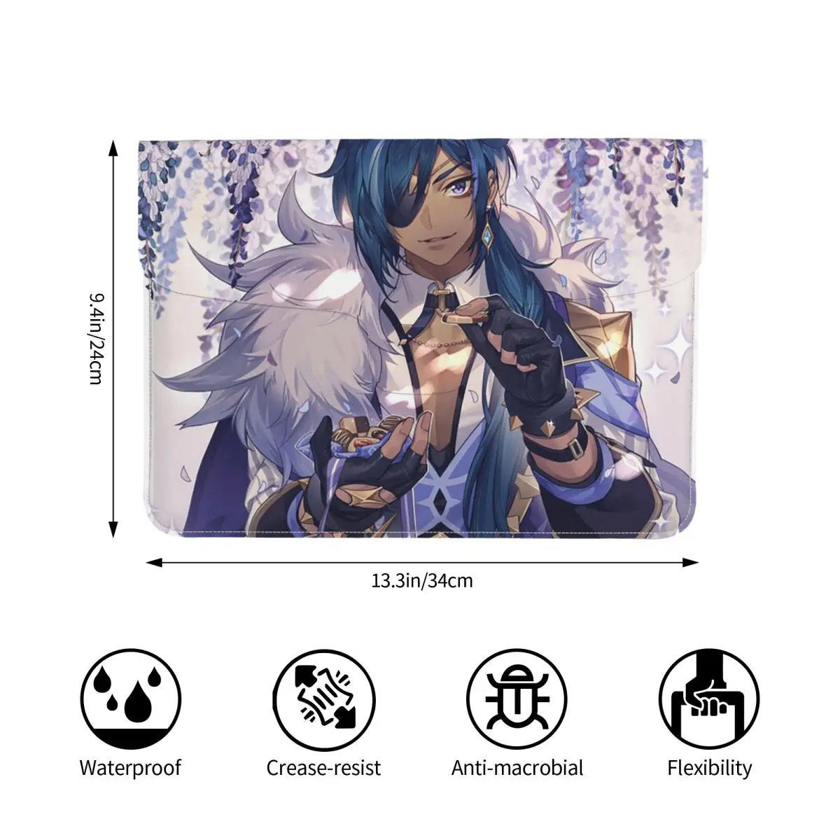 Kaeya Game Genshin Impact Anime PU Leather Horizontal Laptop Sleeve Shockproof Soft Lining Notebook Case 13 Inch