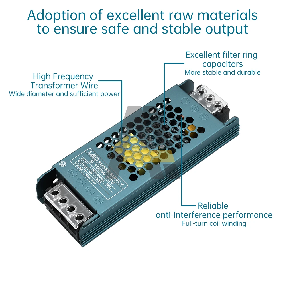 Transformadores de iluminación ultradelgados, convertidores de 220V a 12V CC, 60W, 100W, controladores LED, transformador de CA/CC para luces LED con interior para el hogar