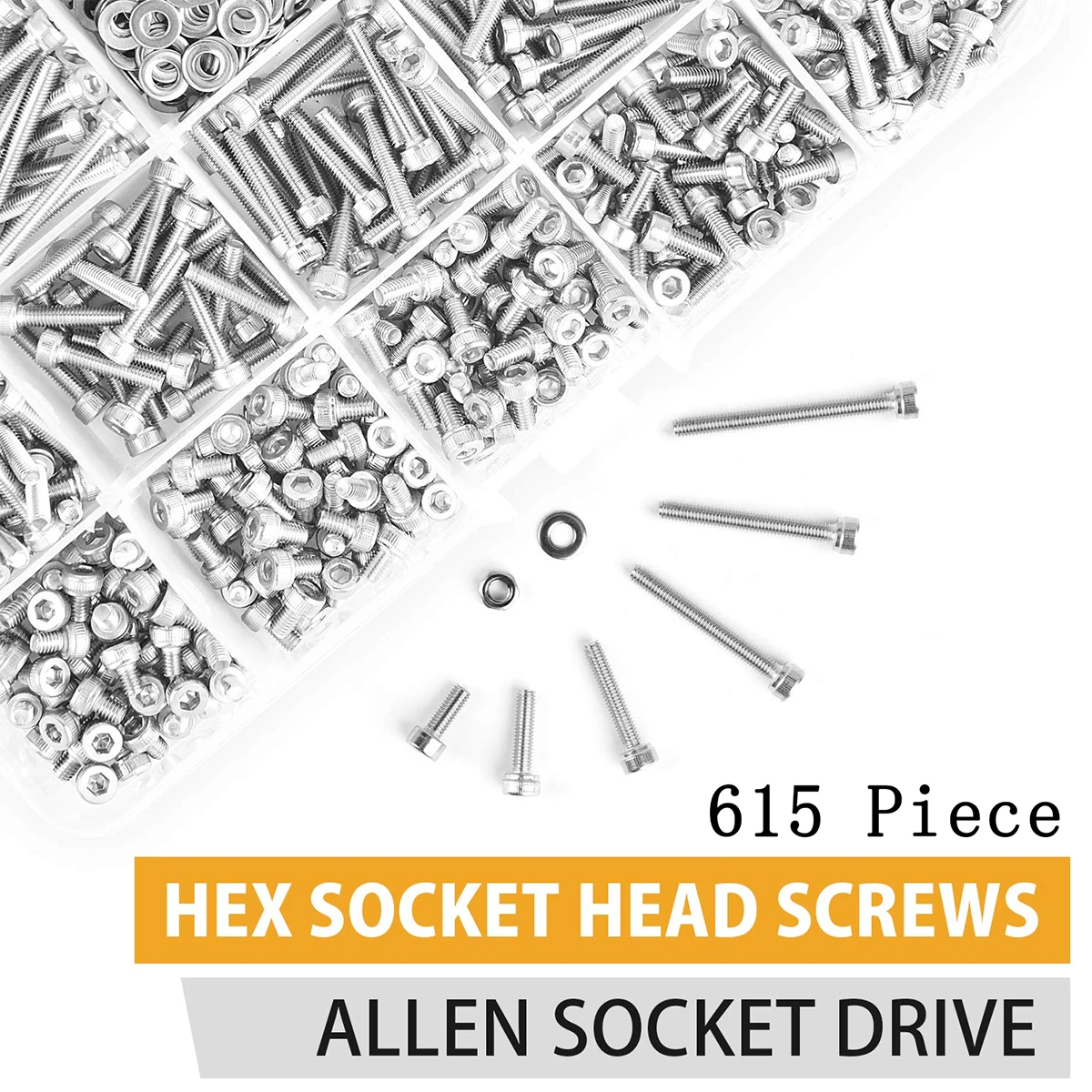 615 قطعة M3x4/5/6/8/10/12/14/16/18/20/25/30 مللي متر 304 سداسية من الفولاذ المقاوم للصدأ مسمار لولبي الرأس الجوز عدة