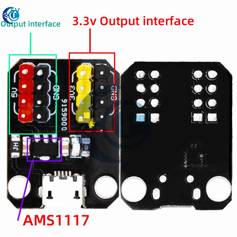 AMS1117 وحدة منظم الجهد القابلة للتعديل |   مصدر طاقة مزدوج الإخراج 3.3 فولت/5 فولت مع مدخل USB Micro-B لـ Arduino