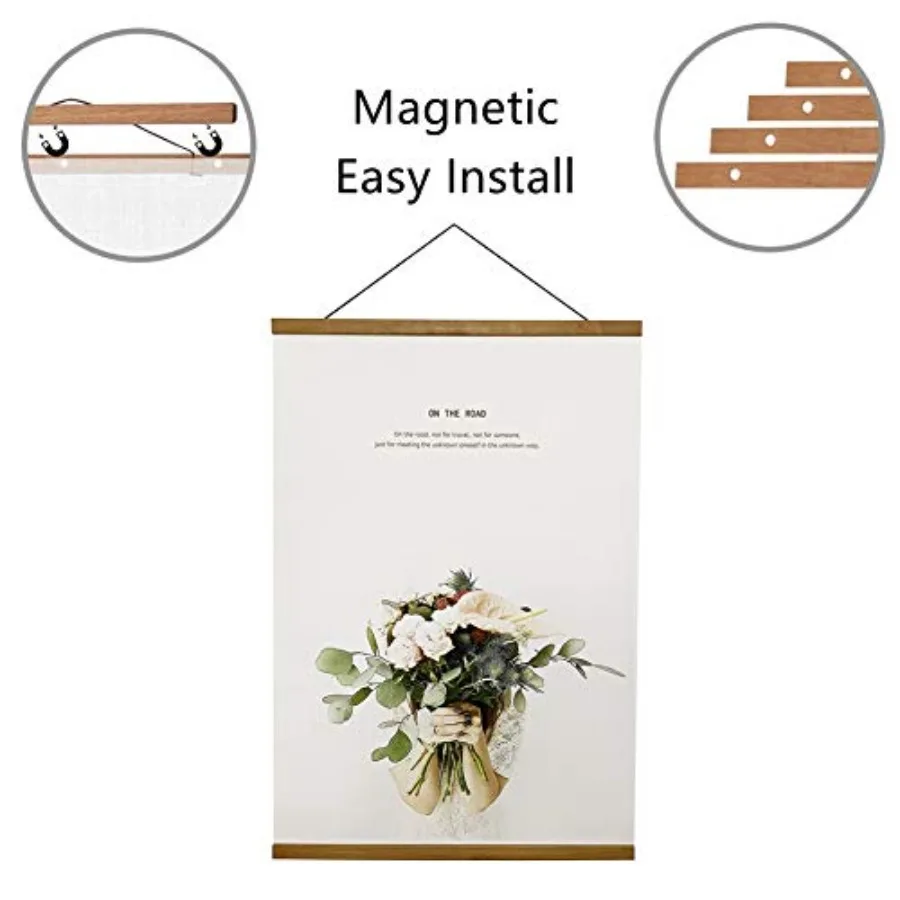 Magnetic Poster Frame Hanger, 12x16 12x18 12x20 12x24 Light Wood Wooden Frames Hangers for Photo Picture Art Canvas Print Artwo