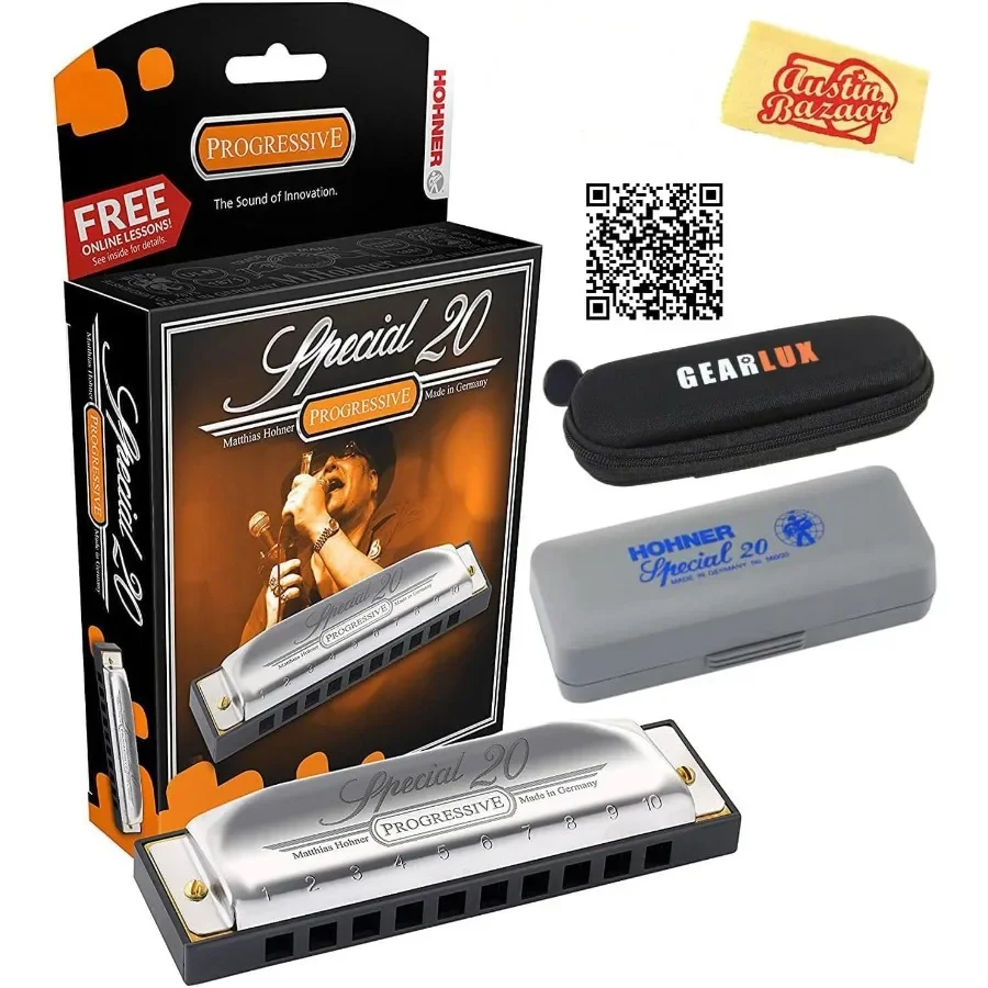 

Hohner Special 20 Harmonica in Key of G with Protective Case Pouch Digital Instruction Manual Access and Premium Polishing Clot