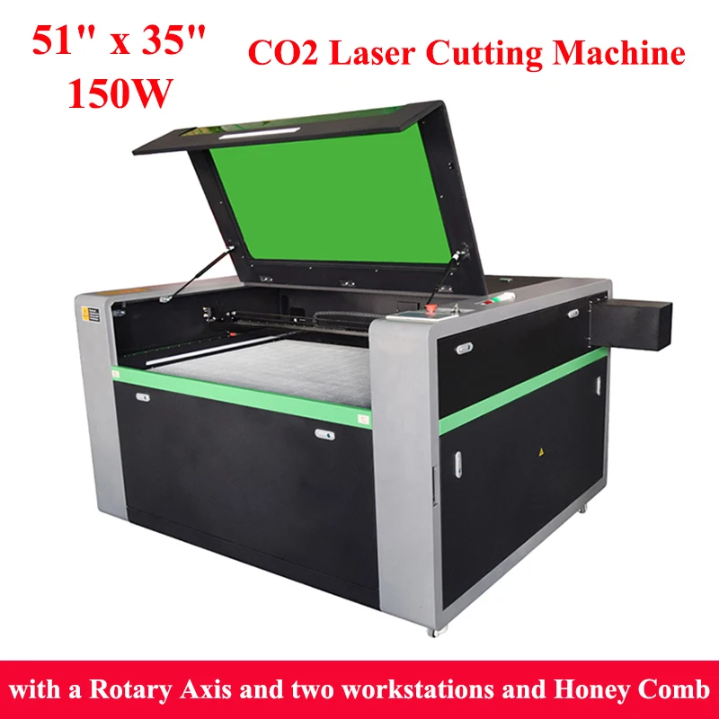 51"x35" CO2 Laser Cutting Machine 150W with Electric Lifting Worktable and Auto-focus System Rotation Axis Lightburn Software