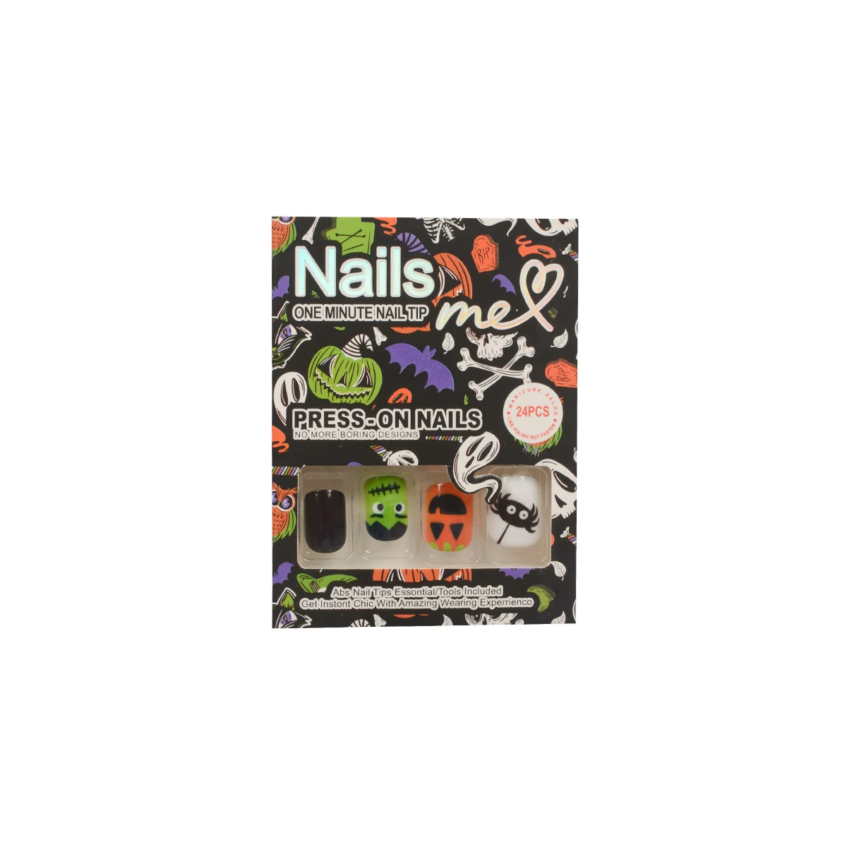 Unhas Postiças Oval Curtas, Série Halloween, Bonito, Aranha, Abóbora, Patch Pattern, Estilo Bonito Nail Patches, 24pcs