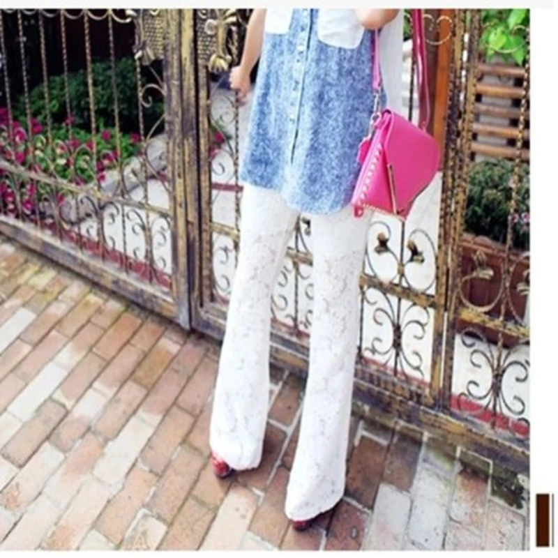 

Summer Women's Hollow Slim Slim Lace Joker Bell Bottoms Wide Leg Pants Leggings