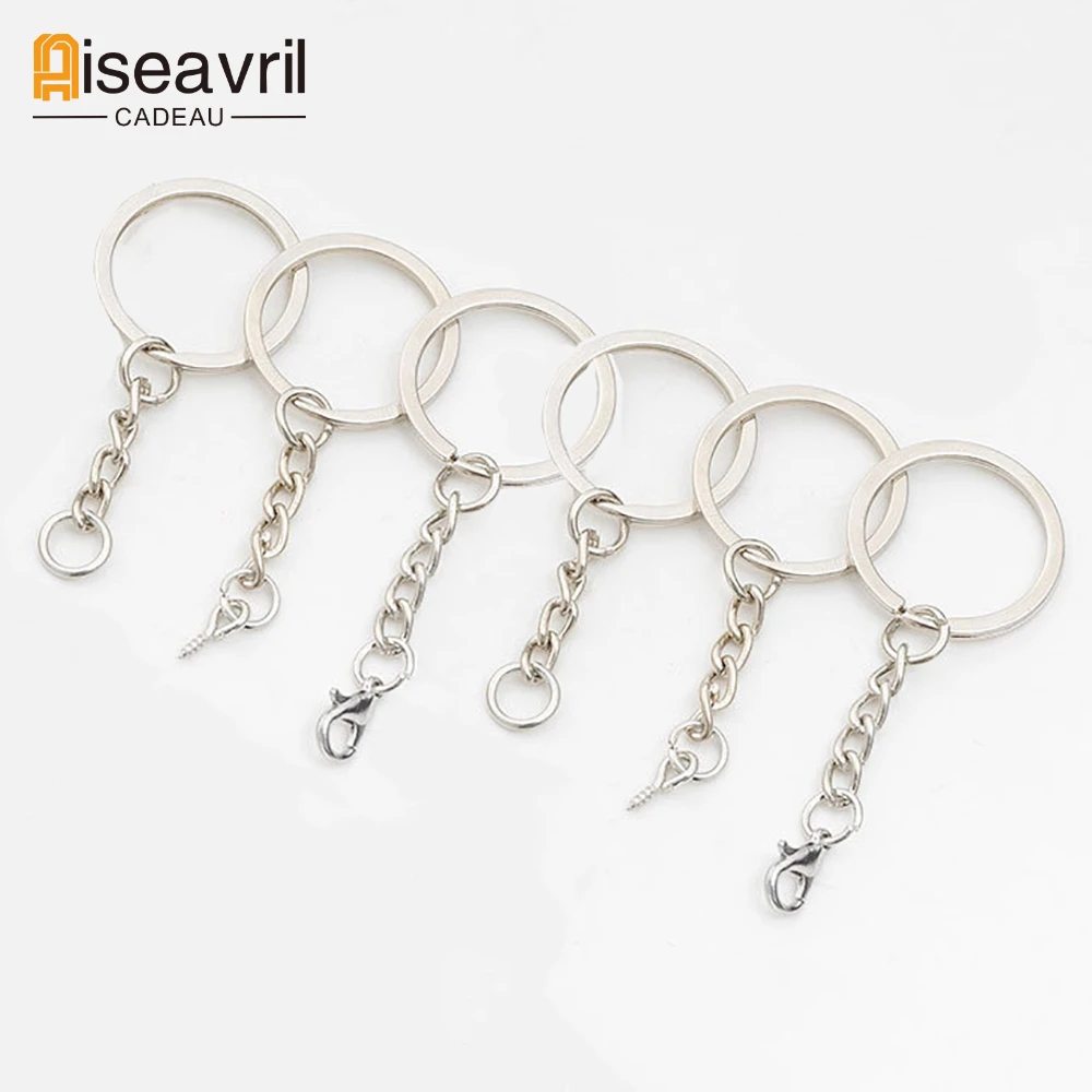 100pcs Metal Blank Keyring Keychain Split Rings Keyfob Key Ring Lobster Clasp Key Pendant Chain Keychains with Eye Pin Accessory