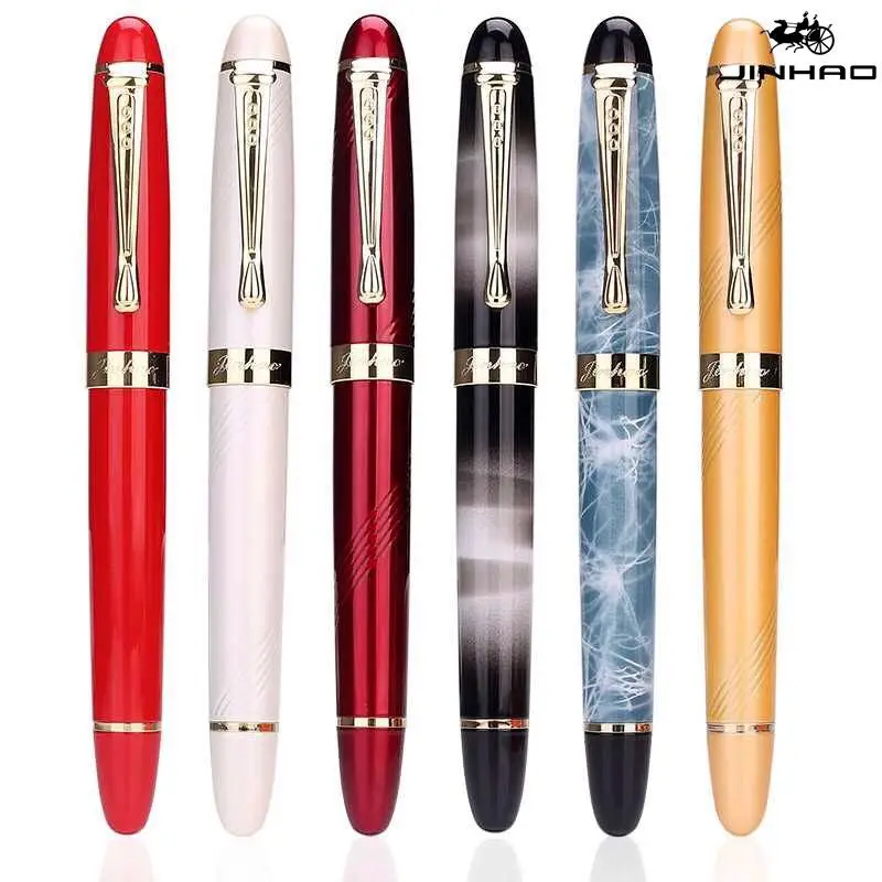 Jinhao 450 Full Metal Fountain Pen 18 KGP Iraurita Fine Nib 0.5mm Luxury Writing Ink Pen Golden Clip Business School Supplies