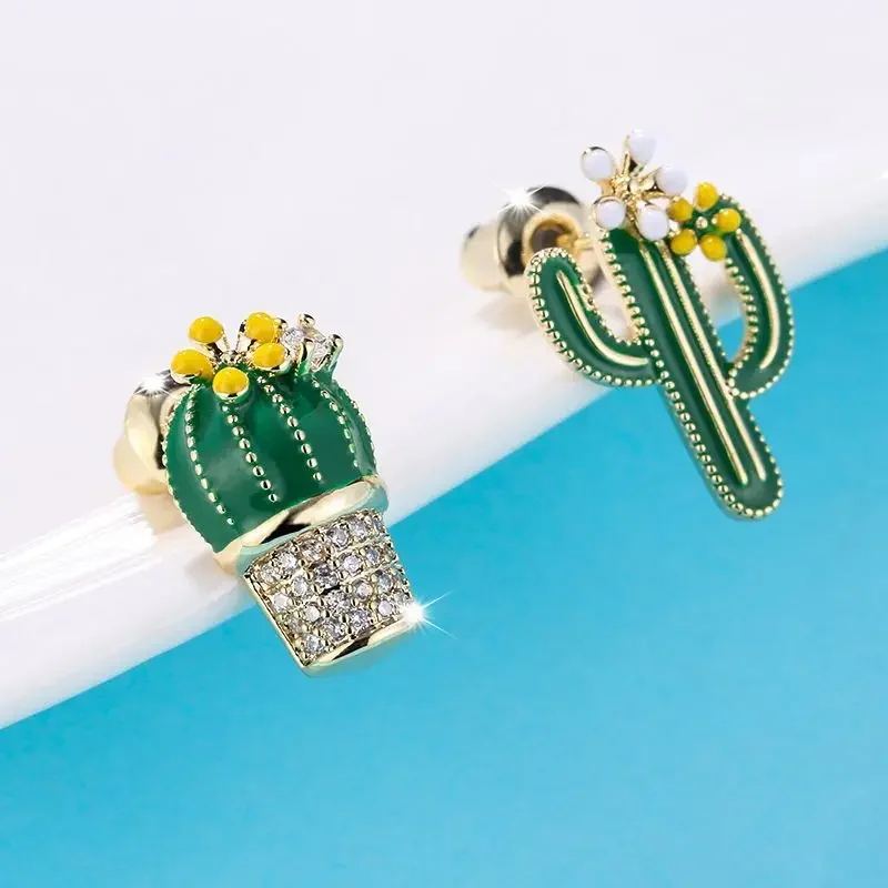 Minar moda coreana Bling Bling verde Cactus ciondola gli orecchini per le donne squisiti orecchini con strass per piante accessori per gioielli