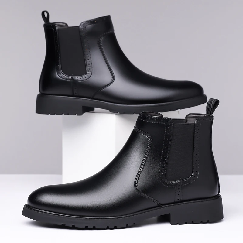 

New Fall Men's Fashionable Casual Leather Boots, Slip-on Short Boots with Anti-slip and Wear-resistant Features, Chelsea Boots
