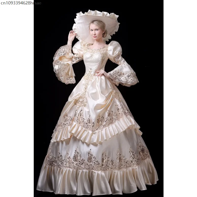 

Champagne Color Queen Lolita Dress European Style Court Performance Costume Pleated Evening Gowns Drama Princess Stage Outfits
