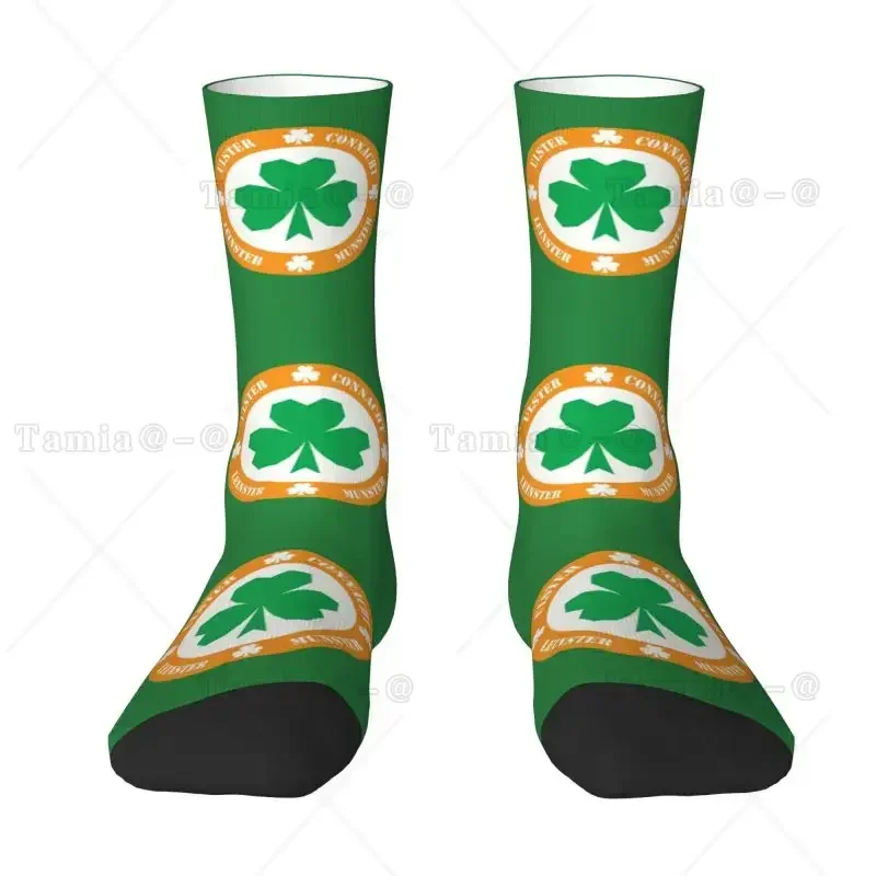 Ireland Irish Shamrock Men's Crazy Crew Socks Unisex Cool Breathable 3D Print St Patrick Day Happy Funny Dress Socks