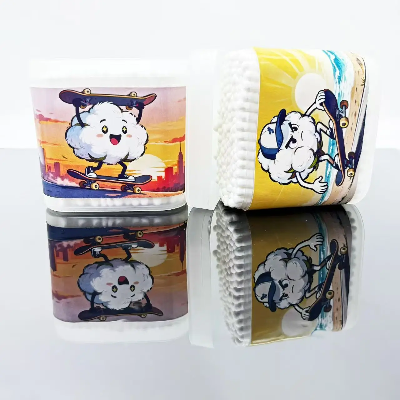 400 Stück/600 Stück doppelseitige Wattestäbchen mit Sportmotiv, Skateboard-förmige Wattestäbchen, weiße Schraubenlöffel, Wattestäbchen