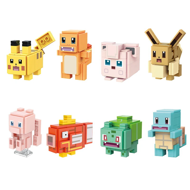 Genuine Pokemon Pikachu Building Blocks Charmander Anime Figures Model Doll Adventure Series Child Educational Assembly Toy Gift