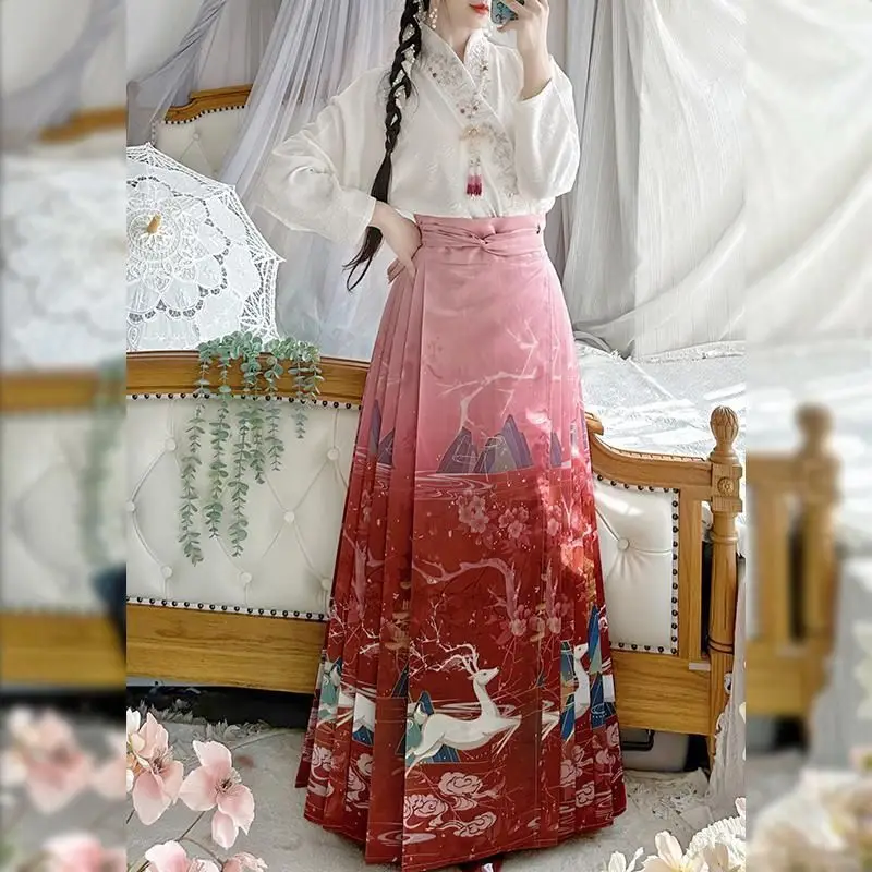 Ming style Hanfu women's 2024 new Linglu spring and summer improved horse face skirt set with Chinese style super immortal