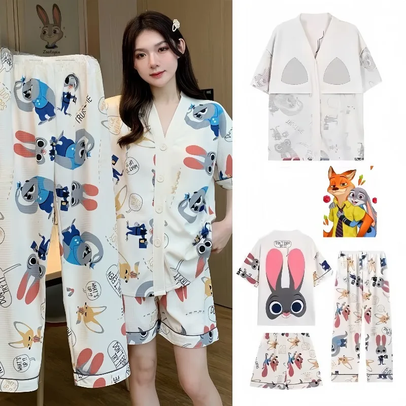 

Crazy Zootopia Pajamas Women's Summer Thin Short Sleeve Three-Piece Cute Cartoon Comfortable Fashion Loungewear Birthday Gift