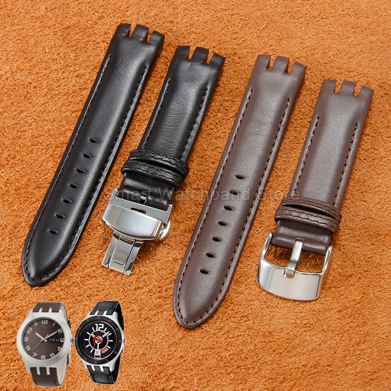

Роскошный браслет из коровьей кожи для Swatch YTS402 YTS403G YTS409, коричневый, черный, вогнутый, выпуклый интерфейс, складная пряжка, ремешок для часов