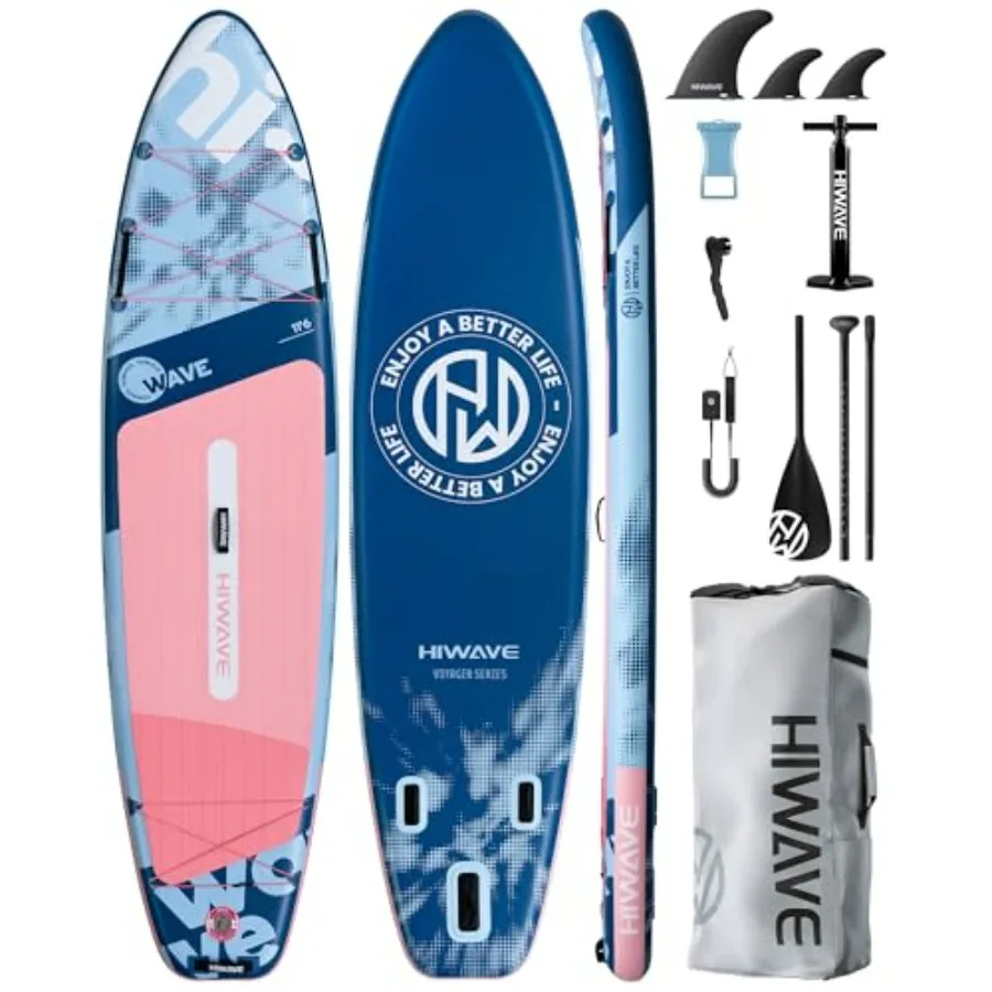 

Inflatable Stand Up Paddle Board for lake ocean yoga touring, PVC drop-stitch material, blue-gray color, extra wide 35 inch sta