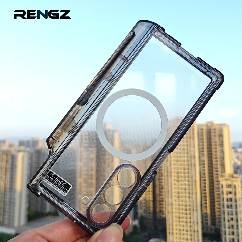 Transparent Hinges Protective Case For Samsung Galaxy Z Fold 6 5 With Screen Protector Z Fold6 Wireless Magnetic Bracket Cover