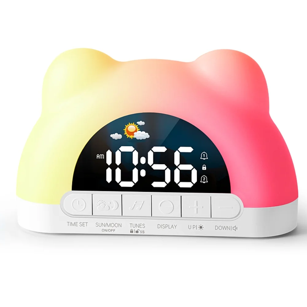 Sunrise Wake Up Digital Alarm Clock with Mood Light 2 Alarm Night Mode Snooze 12/24H USB Output Port LED Table Clock for Bedroom