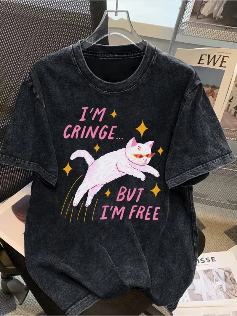 Retro Pattern T-shirt with Non Elastic Round Neck Short Sleeved Anime Soft Casual Top Japanese and Korean Must-have Item T-shirt