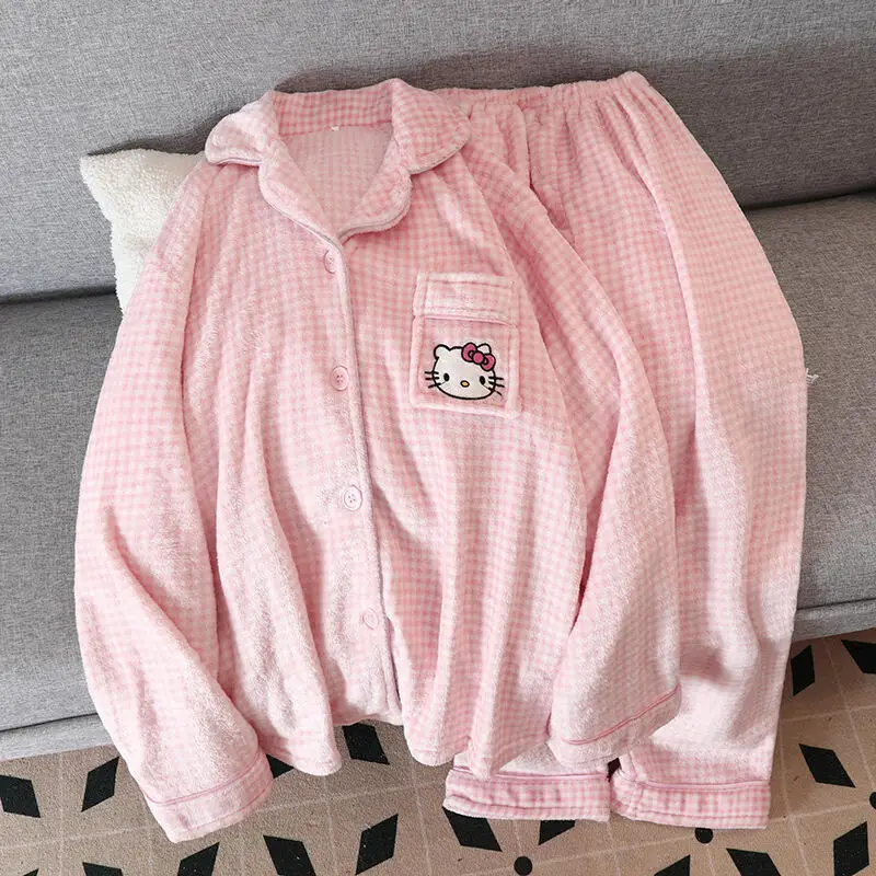 Nuevo Chikawa franela gruesa invierno Usagi pantalones de pijama de manga larga conjunto para mujeres más terciopelo lindo azul Hachiware ropa para el hogar