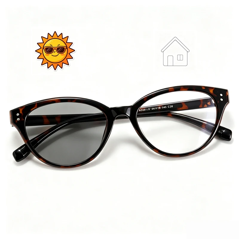 Myopia glasses for women, cat eyes, photochromic 0-degree non spherical resin, UV resistant, customizable prescription