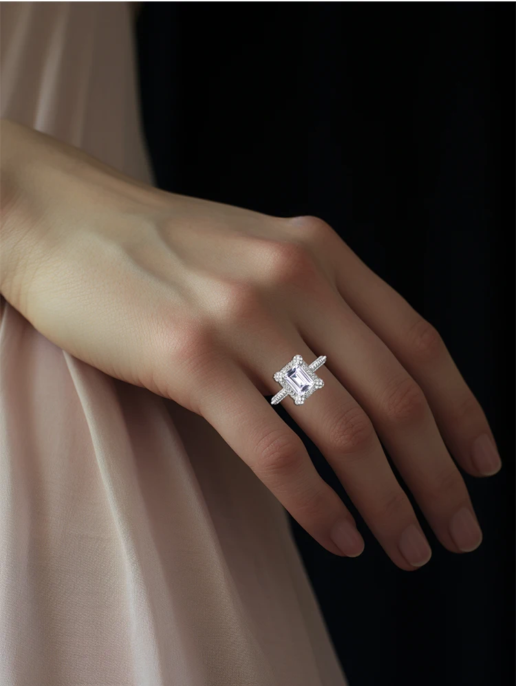 JEWELLWANG Damen Ehering 0,5-1,0 Karat Smaragdschliff Laborgezüchteter Diamant 18K Weißgold Designer-Serie Eleganter Brautschmuck – Detail 16