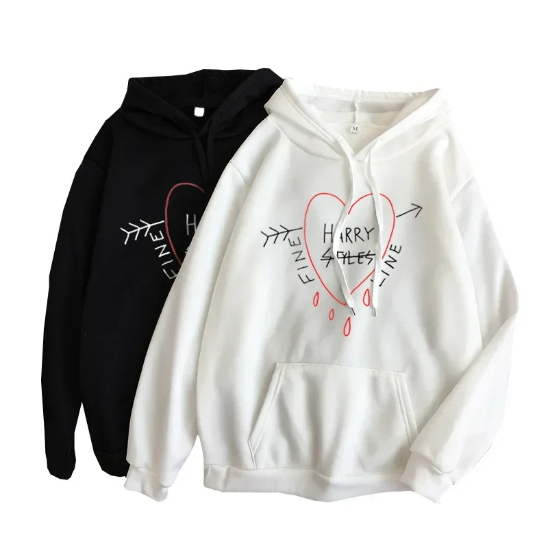 Happy Fine Line Print Harry Styles Treat People Kindness Fashionable Hooded Women's Sweatshirt Thick Style Other Collar Hooded