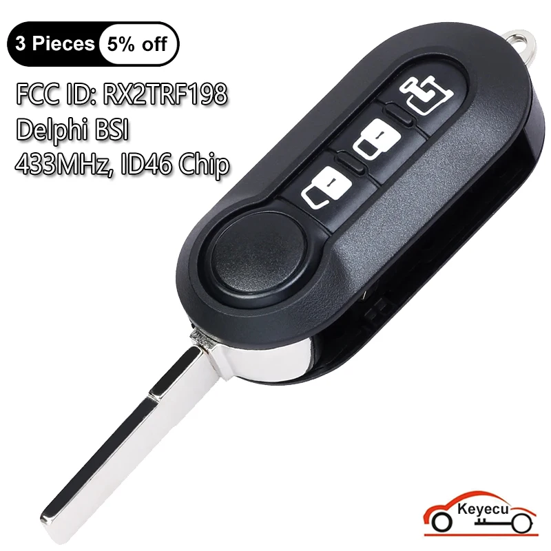 KEYECU Car Remote Control Key For Fiat 500L For RAM Promaster 1500 2500 3500 433.9ASK PCF7946 RX2TRF198 Car Key Delphi BSI