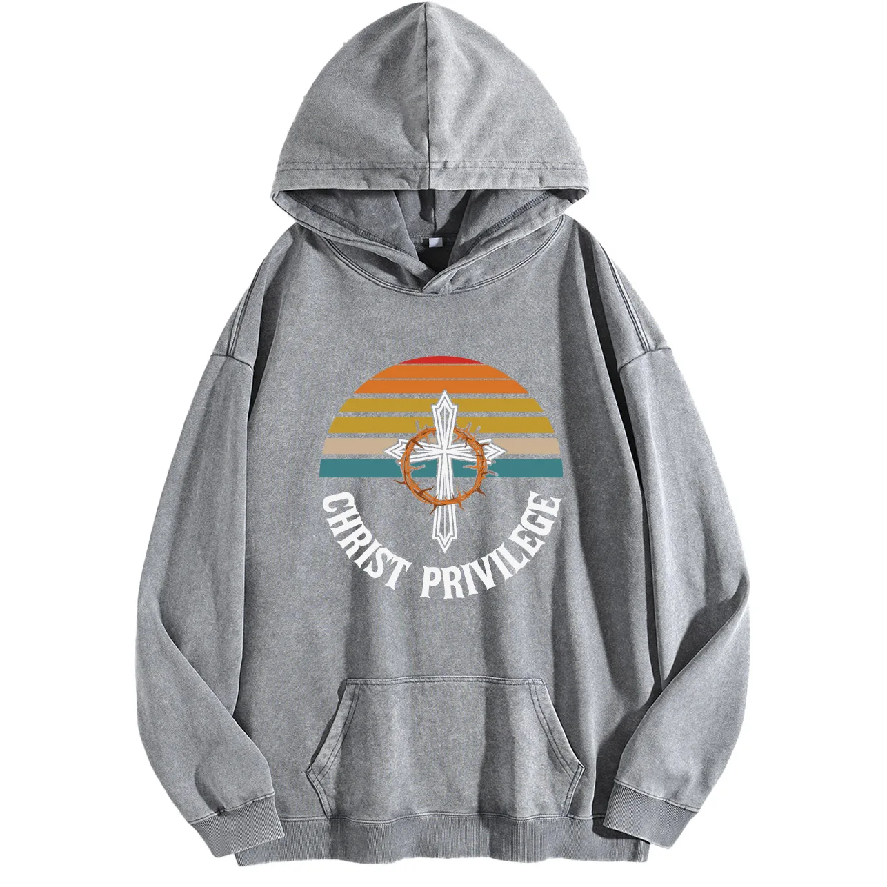 سترة بقلنسوة برسومات مغسولة كلاسيكية للرجال من Christ Privilege، بلوفر ريترو متعثر، سويت شيرت كاجوال ملابس الشارع #2