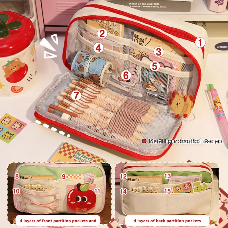 Gifts Cute Cat Pencil Case Oxford Cloth Multi-layer Pen Bag Large Capacity Stationery Storage Bag Kids Pen Box School Office