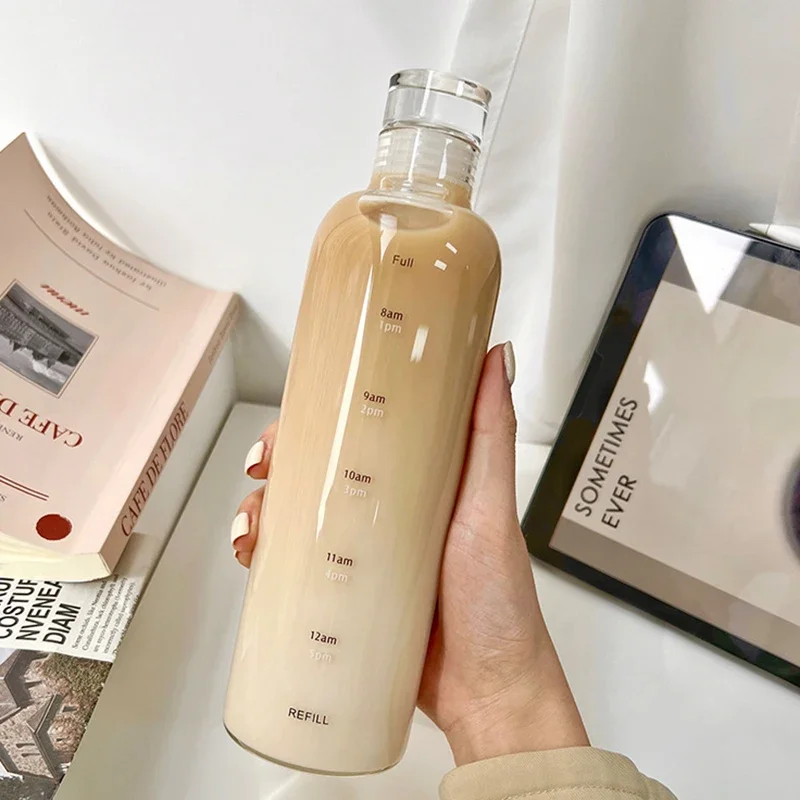 Botella de agua de plástico transparente de 500/750ml, marcador de tiempo creativo de gran capacidad, taza de leche a prueba de fugas, artículos para beber, escuela para niños, gimnasio, deporte