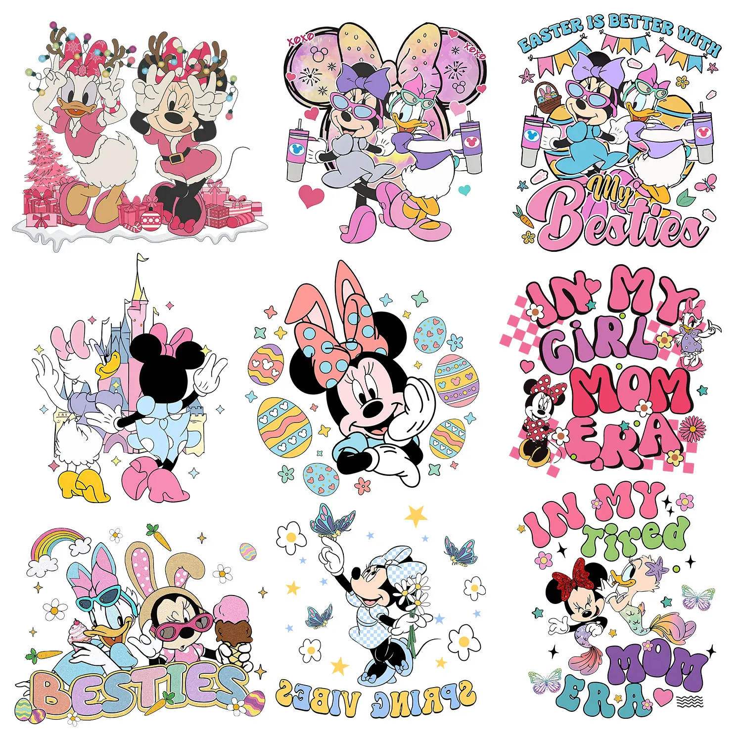 Disney Daisy Minnie Easter Supper MOM Sweet Fun Iron on Patches Applique for Cloth Strong color fastness DIY Decoration