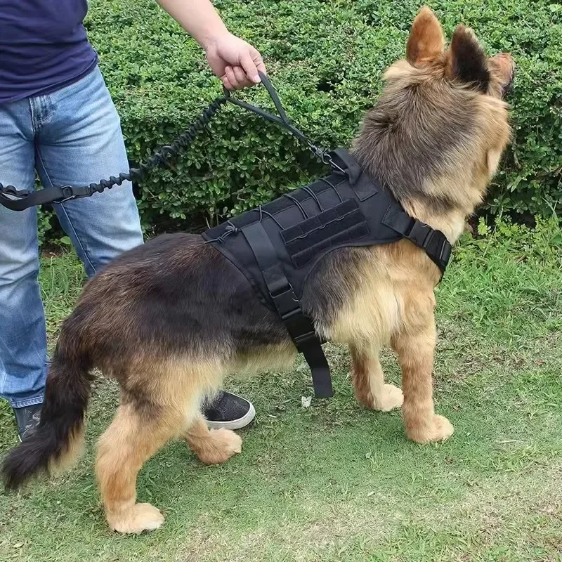 Adjustable Leather Dog Harness for Medium Large Breeds Tactical Chest Vest 3 Piece Set for Shepherd Training Hiking Camping